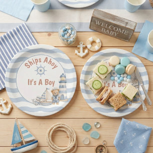 Plato De Papel Buques Ahoy Es Un Niño Baby Shower