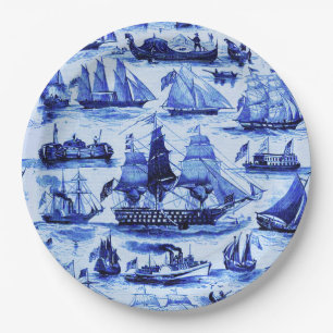 Plato De Papel BUQUES DE VENTAJA, BUQUES DE VELA, Náutica Azul d
