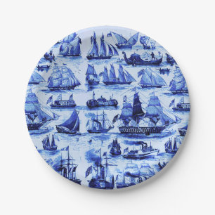 Plato De Papel BUQUES DE VENTAJA, BUQUES DE VELA, Náutica Azul d