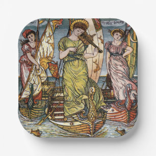 Plato De Papel Buques Walter Crane, damas elegantes, Art Nouveau