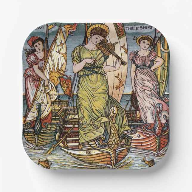 Plato De Papel Buques Walter Crane, damas elegantes, Art Nouveau (Anverso)