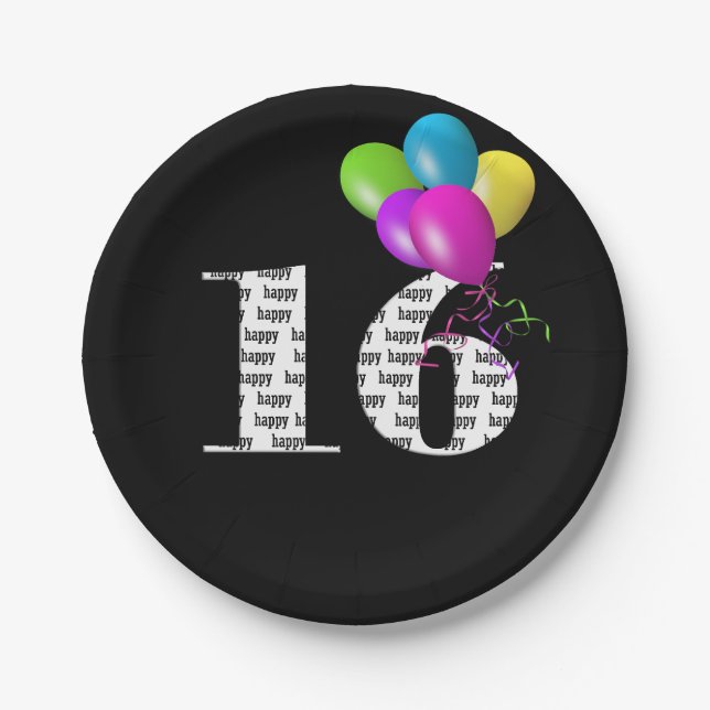 Plato De Papel Buquete de globo de 16 años (Anverso)