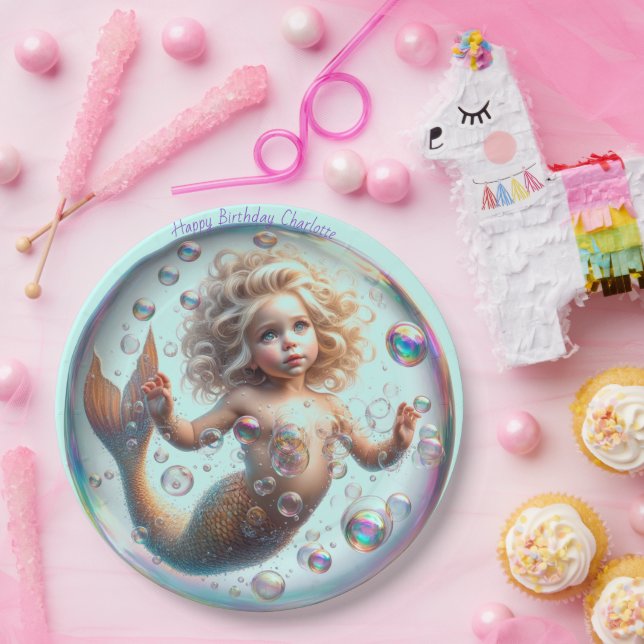 Plato De Papel Burbuja de la sirena (Fiesta)