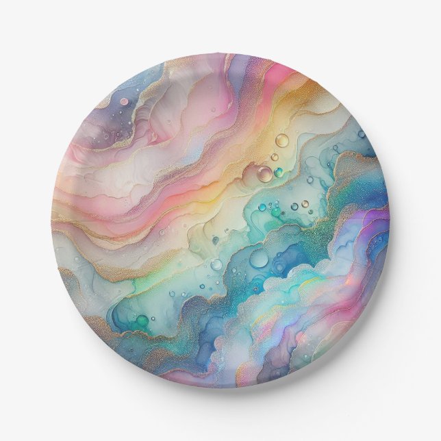 Plato De Papel Burbujas de arcoiris de papel y placas Fiestas (Anverso)