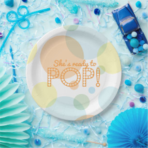 Plato De Papel Burbujas de Naranja Azul Melocotón Listas para Rev