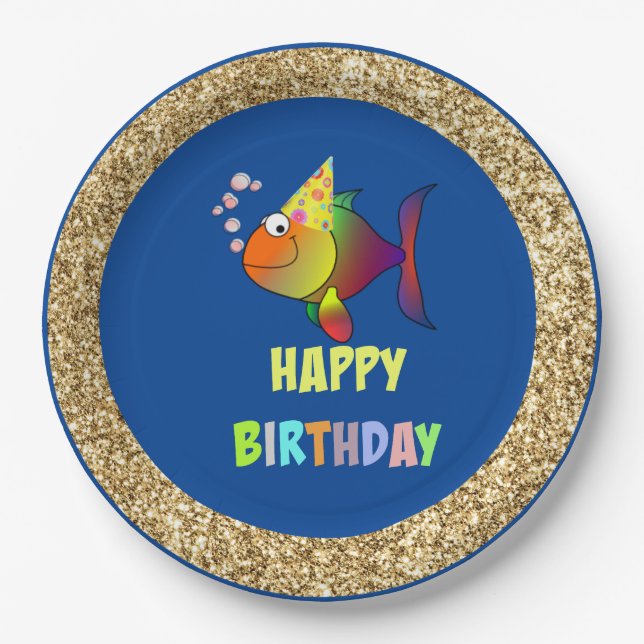 Plato De Papel Burbujas de pescado de cumpleaños, placas de papel (Anverso)