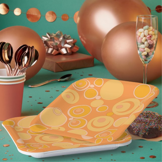 Plato De Papel Burbujas en todas partes Naranja (Multi)