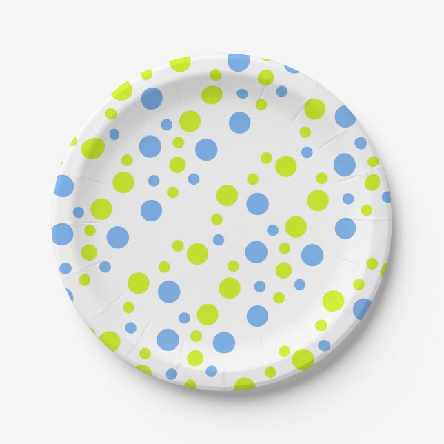 Plato De Papel Burbujas Felices Funky Amarillas y Azules (Anverso)