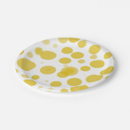 Plato De Papel Burbujas Modernas Amarillas y Blancas con Lunares