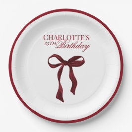 Plato De Papel Burgundy Bow Birthday