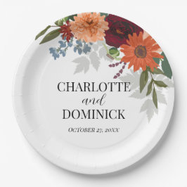 Plato De Papel Burgundy Fall Garden Boda Floral