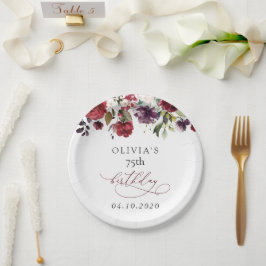 Plato De Papel Burgundy Flowers, Pink Flowers, Boho, Birthday