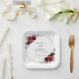 Plato De Papel Burgundy Flowers, Red Flowers, Boho, Birthday