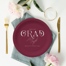 Plato De Papel Burgundy Modernista Minimalista | Fiesta de Gradua