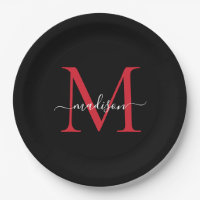 Burgundy Negro Rojo Monograma Moderno Elegante Scr