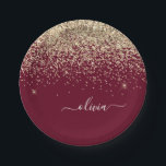 Plato De Papel Burgundy Oro Brillo Monograma Glam<br><div class="desc">Platos de fiesta con monograma de brillo dorado y burgundy. Esto hace el regalo perfecto de cumpleaños número 16,  boda,  despedida de soltera,  aniversario,  baby shower o fiesta de soltera para alguien que ama el lujo y los estilos chic.</div>