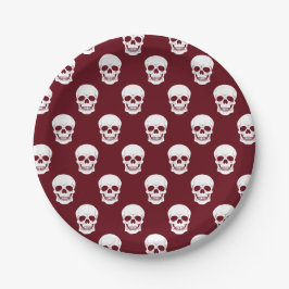 Plato De Papel Burgundy Patrón de Cráneo Rojo Profundo Halloween