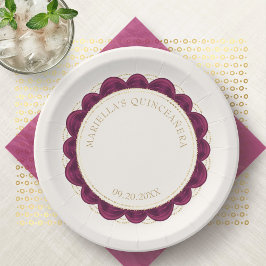 Plato De Papel Burgundy Quinceanera