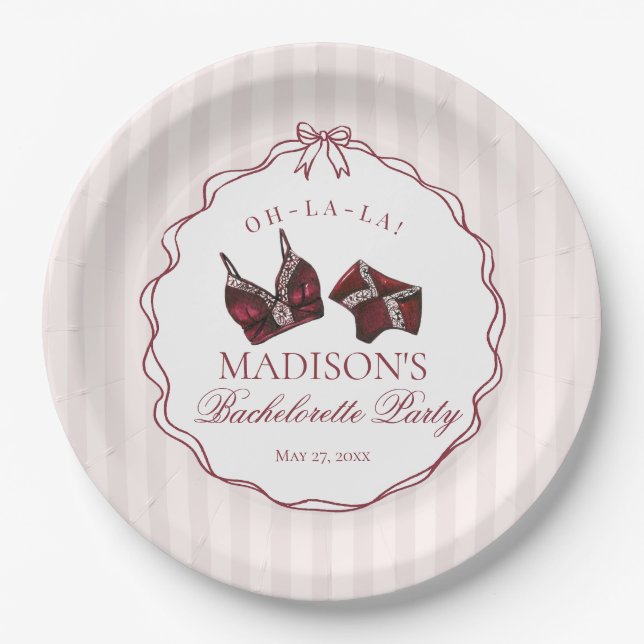 Plato De Papel Burgundy Red Lingerie Bachelorette Party Lace (Anverso)