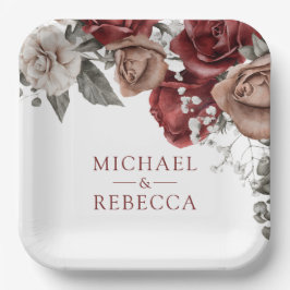 Plato De Papel Burgundy Red Roses Floral Wedding