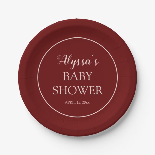 Plato De Papel Burgundy Rubor Pink Baby Shower (Anverso)