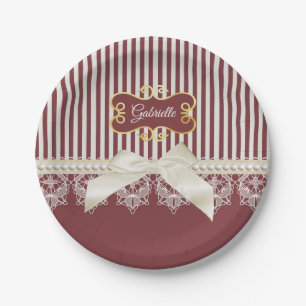 Plato De Papel Burgundy Stripe Lace Nombre