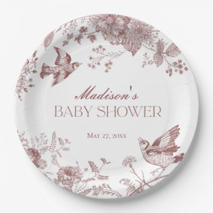 Plato De Papel Burgundy Toile De Jouy Vintage Floral Baby Shower