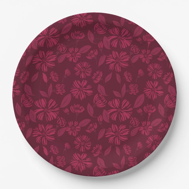 Plato De Papel Burgundy Vintage Floral (Anverso)