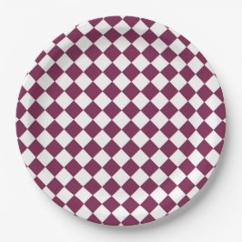 Plato De Papel Burgundy White Checker Diamond Pattern