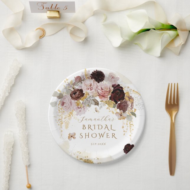 Plato De Papel Burgundy Wildflower Garden Floral Floral Bridal Sh (Boda)