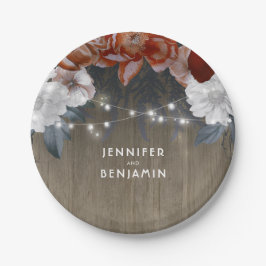 Plato De Papel Burgundy y Plum Floral Rústica de maderas Luces