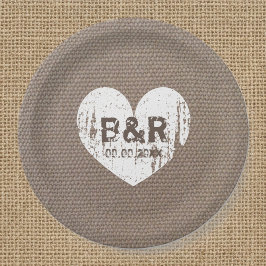 Plato De Papel Burlap vintage monograma bbq placas de papel boda