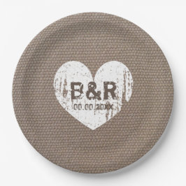 Plato De Papel Burlap vintage monograma bbq placas de papel boda