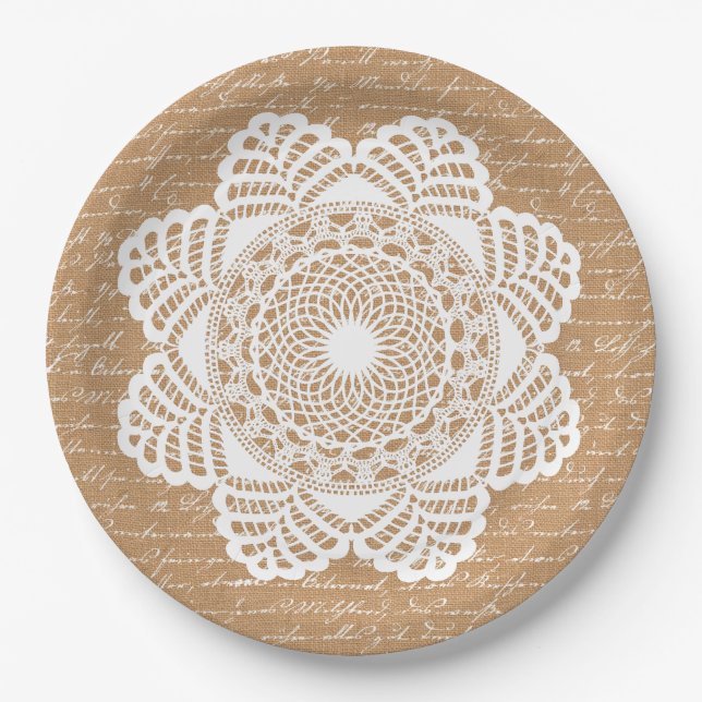 Plato De Papel Burlap y Lace Shabby Chic Paper Plate (Anverso)