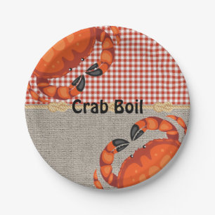 Plato De Papel Burlap Y Red Gingham Crab Boil Fiesta
