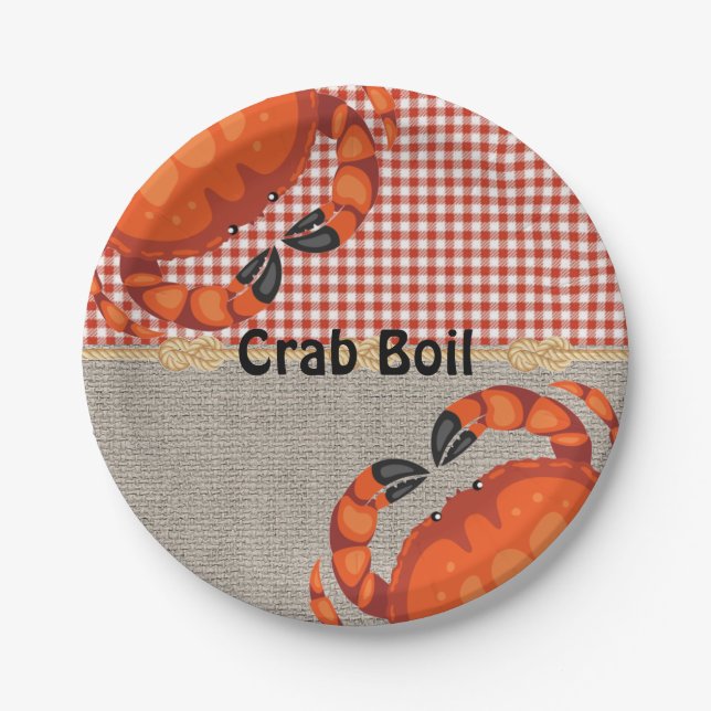 Plato De Papel Burlap Y Red Gingham Crab Boil Fiesta (Anverso)