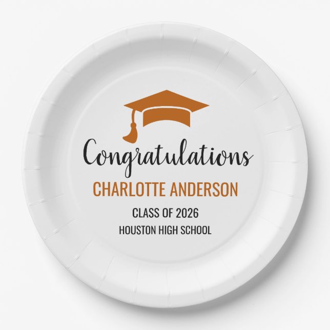 Plato De Papel Burnt Orange Congrats Graduation (Anverso)