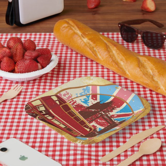 Plato De Papel Bus de doble decker inglés (Picnic)
