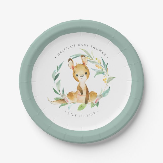 Plato De Papel Bush Baby Kangaroo Baby Shower Paper Plate (Anverso)