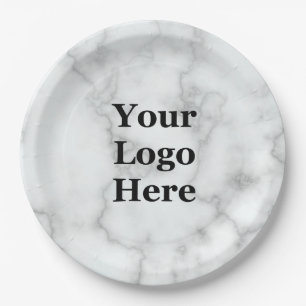 Plato De Papel Business Your Logo Here Faux White Marble