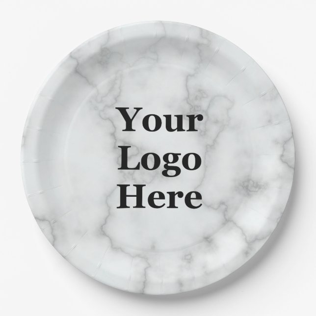 Plato De Papel Business Your Logo Here Faux White Marble (Anverso)