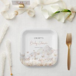 Plato De Papel Butfly Boho Wildflower Baby Shower