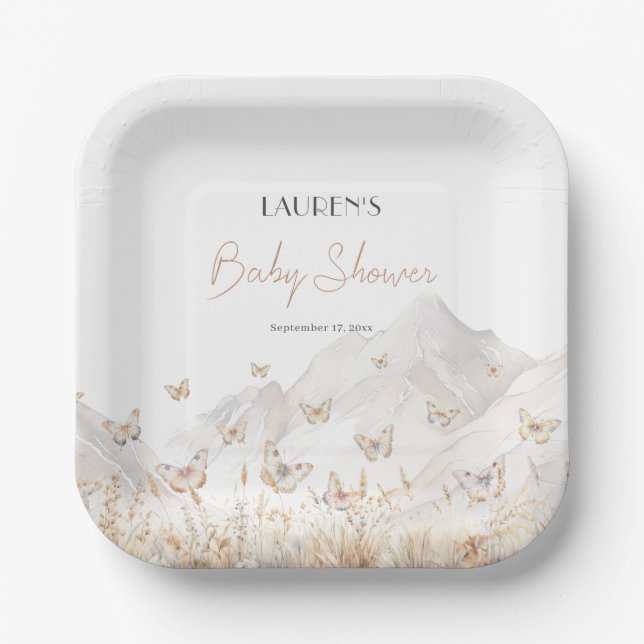 Plato De Papel Butfly Boho Wildflower Baby Shower (Anverso)