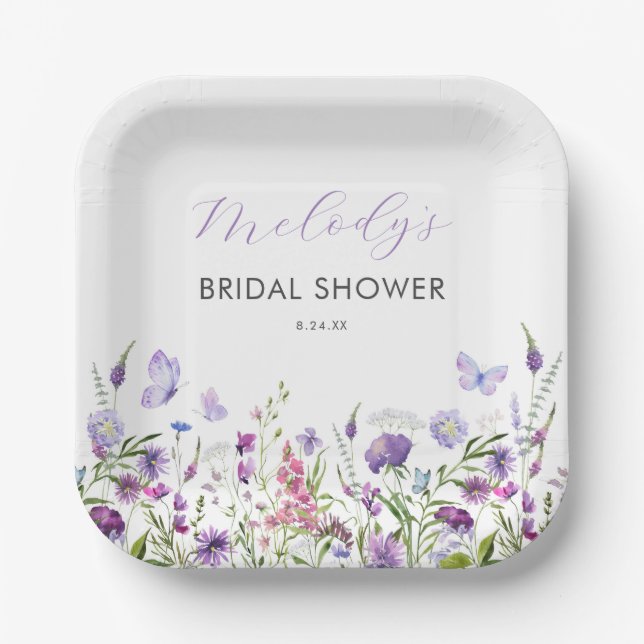 Plato De Papel Butfly Wildflower Bridal Shower (Anverso)
