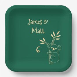 Plato De Papel Butter Yellow & Green Australian Animals Birthday 