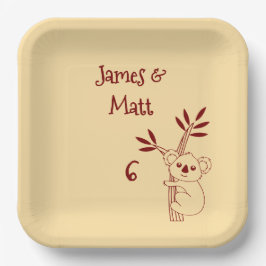 Plato De Papel Butter Yellow & Red Australian Animals Birthday 