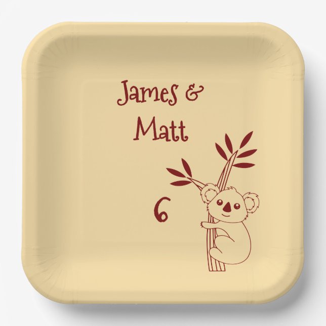 Plato De Papel Butter Yellow & Red Australian Animals Birthday  (Anverso)