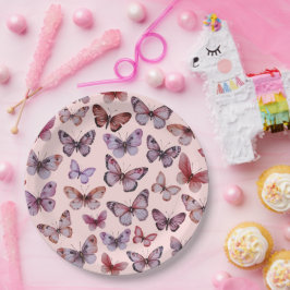 Plato De Papel Butterflies Watercolor Bday Bridal Baby Shower