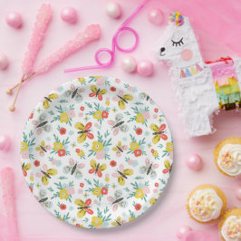 Plato De Papel Butterfly And Floral Pattern 