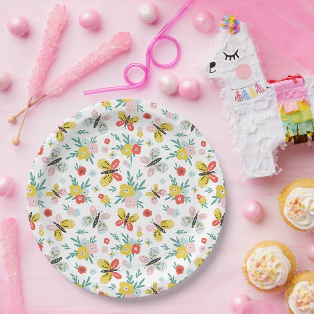 Plato De Papel Butterfly And Floral Pattern  (Fiesta)